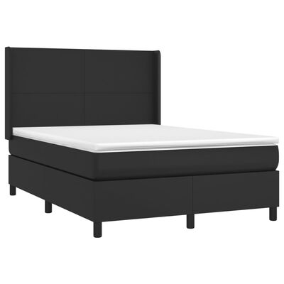 vidaXL Pat box spring cu saltea, negru, 140x200 cm, piele ecologică