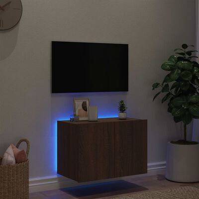 vidaXL Comodă TV de perete cu lumini LED, stejar maro, 60x35x41 cm