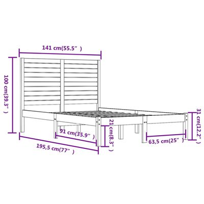 vidaXL Cadru de pat dublu, negru, 135x190 cm, lemn masiv