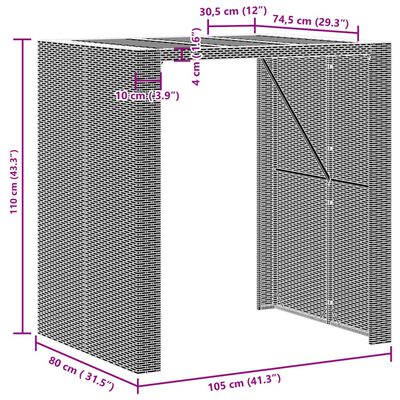 vidaXL Masă bar grădină blat lemn acacia negru 105x80x110 cm poliratan