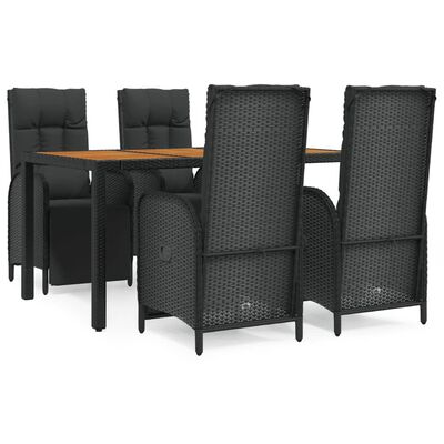 vidaXL Set mobilier de grădină cu perne, 5 piese, negru, poliratan