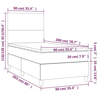 vidaXL Pat cu arcuri, saltea și LED, gri închis, 90x200 cm, catifea