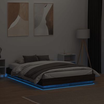 vidaXL Cadru de pat cu lumini LED, stejar maro, 120x190 cm