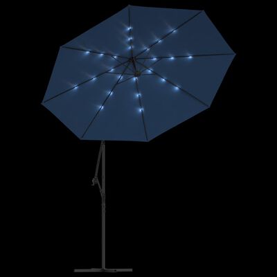 vidaXL Umbrelă suspendată cu LED și stâlp din oțel, azuriu, 300 cm