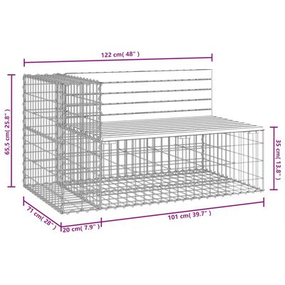 vidaXL Bancă de grădină design gabion 122x71x65,5cm lemn pin impregnat