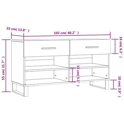 vidaXL Bancă de pantofi, alb, 102x35x55 cm, lemn prelucrat