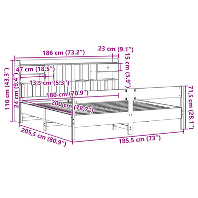 vidaXL Pat cu bibliotecă fără saltea, 180x200 cm, lemn masiv de pin