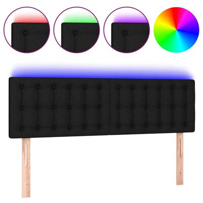 vidaXL Tăblie de pat cu LED, negru, 144x5x78/88 cm, textil