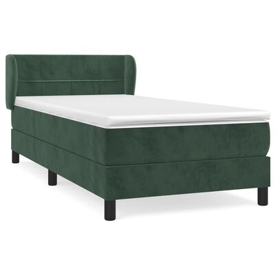 vidaXL Pat box spring cu saltea, verde închis, 90x200 cm, catifea