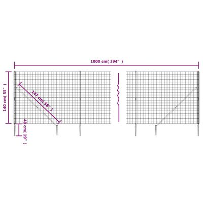 vidaXL Gard plasă de sârmă cu țăruși de fixare, antracit, 1,4x10 m