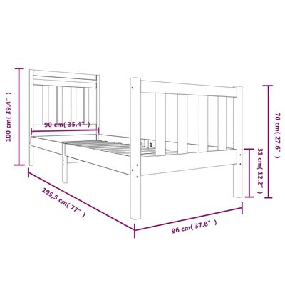 vidaXL Cadru de pat Single, negru, 90x190 cm, lemn masiv