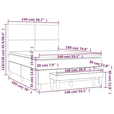 vidaXL Pat box spring cu saltea, crem, 140x200 cm, textil