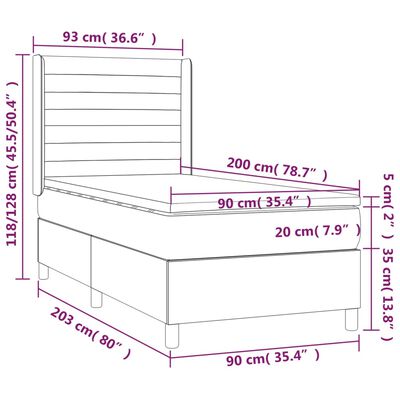 vidaXL Pat box spring cu saltea, gri deschis, 90x200 cm, textil