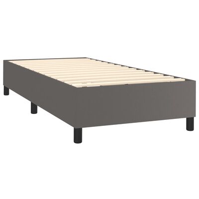 vidaXL Pat box spring cu saltea, gri, 90x200 cm, piele ecologică