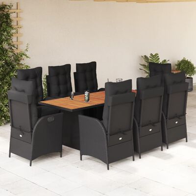 vidaXL Set mobilier de grădină cu perne, 9 piese, negru, poliratan