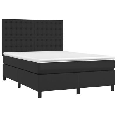 vidaXL Pat box spring cu saltea, negru, 140x200 cm, piele ecologică