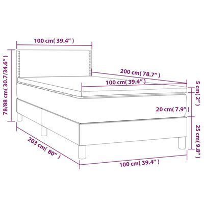 vidaXL Pat box spring cu saltea, gri, 100x200 cm, piele ecologică