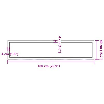 vidaXL Blat de baie, 180x40x(2-6) cm, lemn masiv netratat