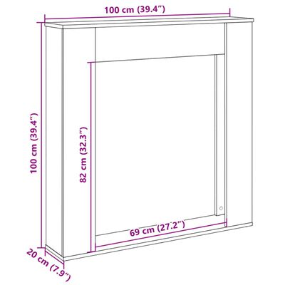 vidaXL Mască de șemineu, gri beton, 100x20x100 cm, lemn prelucrat