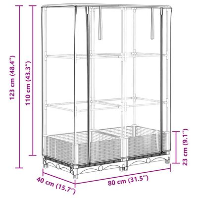 vidaXL Strat înălțat cu husă de seră, aspect ratan, 80x40x123 cm