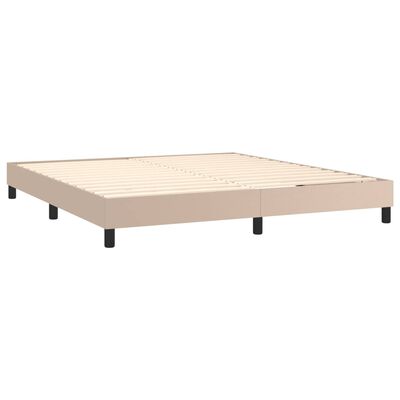 vidaXL Pat box spring cu saltea, cappuccino, 180x200cm piele ecologică