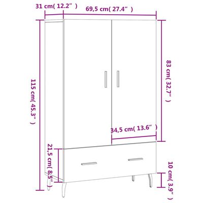 vidaXL Dulap înalt, stejar Sonoma, 69,5x31x115 cm, lemn prelucrat