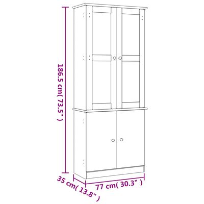 vidaXL Vitrină din sticlă „ALTA”, alb, 77x35x186,5 cm, lemn masiv pin