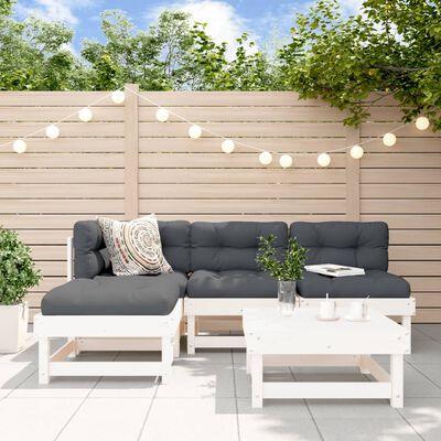 vidaXL Set mobilier relaxare de grădină 5 piese alb lemn masiv de pin