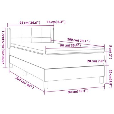 vidaXL Pat box spring cu saltea, gri deschis, 90x200 cm, textil