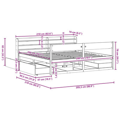 vidaXL Cadru de pat fără saltea, maro ceruit 200x200 cm lemn masiv pin