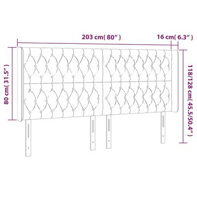 vidaXL Tăblie de pat cu LED, gri închis, 203x16x118/128 cm, textil