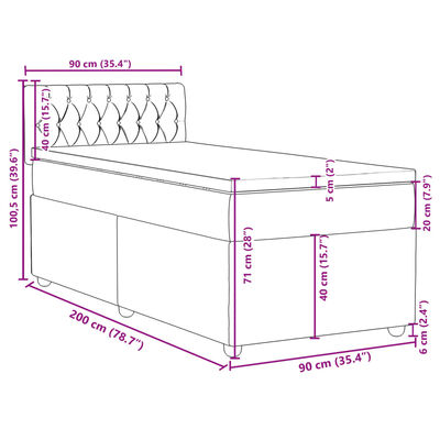 vidaXL Pat box spring cu saltea, gri deschis, 90x200 cm, textil