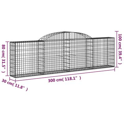 vidaXL Coșuri gabion arcuite 10 buc, 300x30x80/100 cm, fier galvanizat