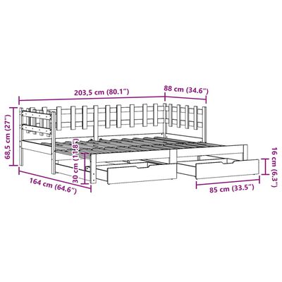 vidaXL Pat de zi cu extensie și sertare, 80x200 cm, lemn masiv de pin