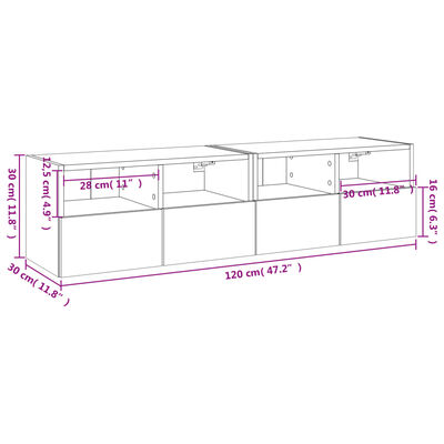 vidaXL Comode TV de perete, 2 buc., stejar maro, 60x30x30 cm, lemn