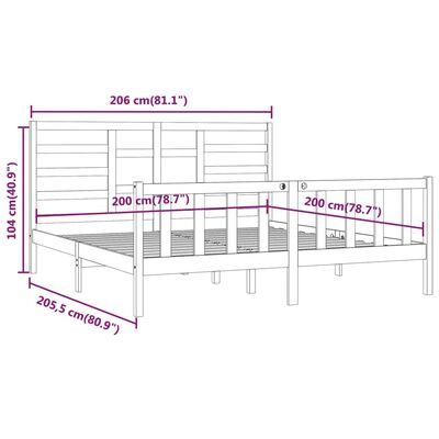 vidaXL Cadru de pat, negru, 200x200 cm, lemn masiv de pin