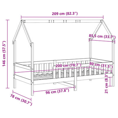 vidaXL Cadru pat tip casă pentru copii alb 80x200 cm lemn masiv de pin