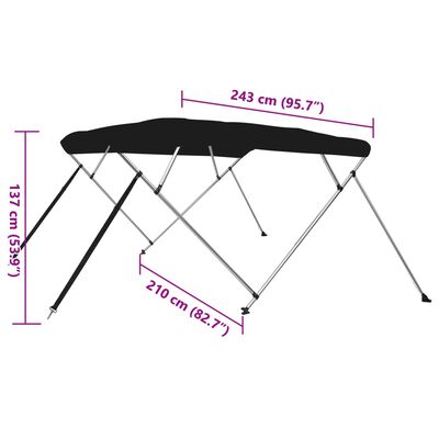 vidaXL Parasolar barcă Bimini cu 4 arcuri, negru, 243x210x137 cm