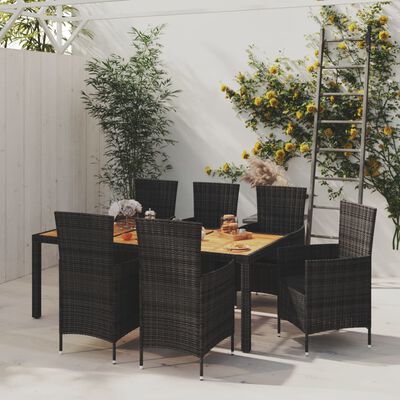 vidaXL Set mobilier de exterior cu perne, 7 piese, negru, poliratan