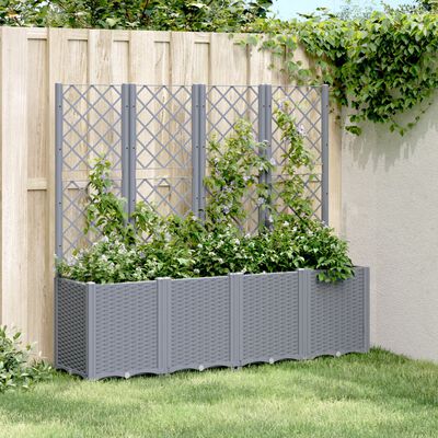 vidaXL Jardinieră de grădină cu spalier, gri, 160x40x140 cm, PP