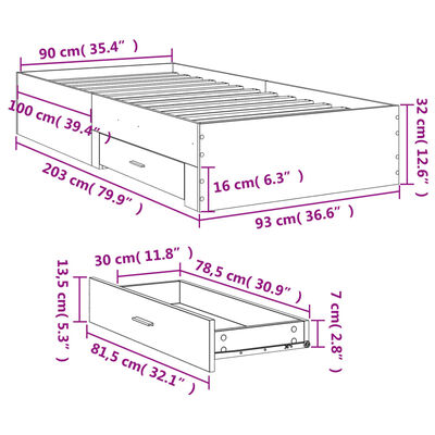 vidaXL Cadru de pat cu sertare stejar sonoma 90x200 cm lemn prelucrat