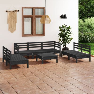 vidaXL Set mobilier de grădină, 8 piese, negru, lemn masiv de pin