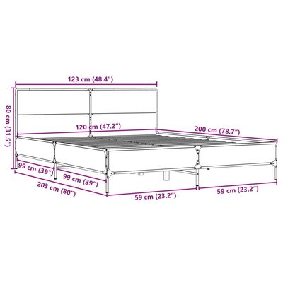 vidaXL Cadru de pat, stejar fumuriu 120x200 cm lemn prelucrat și metal