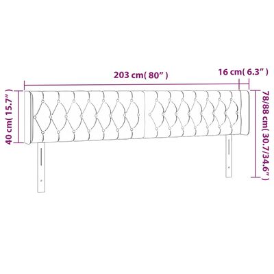 vidaXL Tăblie de pat cu LED, roz, 203x16x78/88 cm, catifea