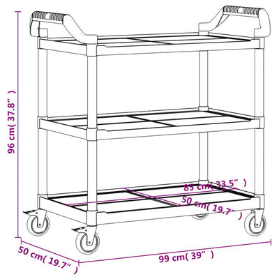 vidaXL Cărucior cu 3 niveluri, gri, 99x50x96 cm, aluminiu