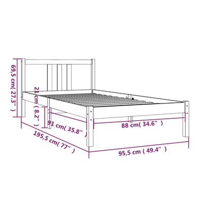 vidaXL Cadru de pat single, negru, 90x190 cm, lemn masiv