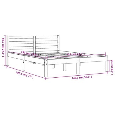 vidaXL Cadru pat fără saltea, maro ceruit, 135x190 cm, lemn masiv pin