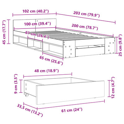 vidaXL Cadru de pat cu sertar gri sonoma 100x200 cm lemn prelucrat