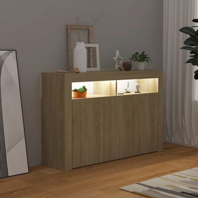 vidaXL Servantă cu lumini LED, stejar Sonoma, 115,5x30x75 cm