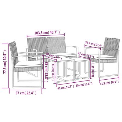 vidaXL Set mobilier de grădină cu perne, 5 piese, gri închis, PP ratan